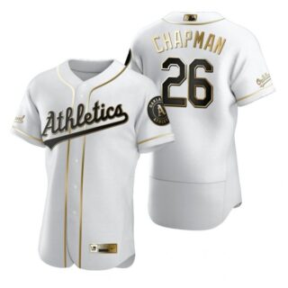 Men's #26 Matt Chapman Oakland Athletics Flex Base Jersey White Golden