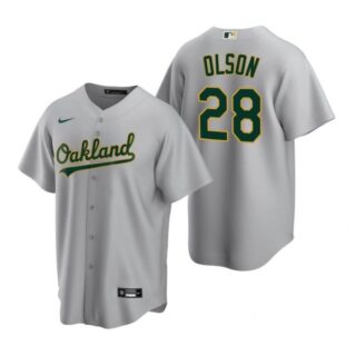 Men's #28 Matt Olson Oakland Athletics Cool Base Jersey Gray