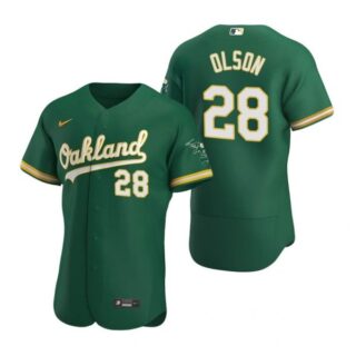 Men's #28 Matt Olson Oakland Athletics Flex Base Jersey Kelly Green