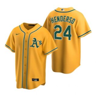 Men's #24 Rickey Henderson Oakland Athletics Cool Base Jersey Gold