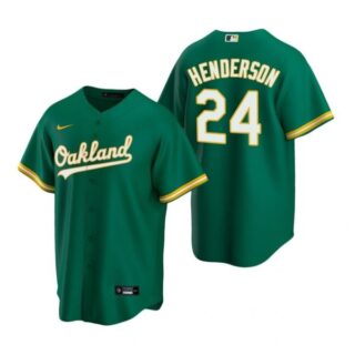 Men's #24 Rickey Henderson Oakland Athletics Cool Base Jersey Kelly Green