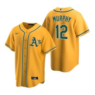 Men's #12 Sean Murphy Oakland Athletics Cool Base Jersey Gold