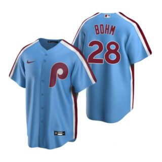 Men's #28 Alec Bohm Philadelphia Phillies Cool Base Jersey Light Blue