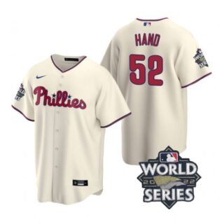 Men's Philadelphia Phillies Brad Hand 2022 World Series Cream Stitched Jersey