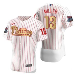 Men's #13 Brad Miller Philadelphia Phillies White Gold WS Jersey White Gold WS