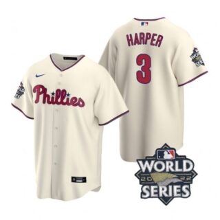 Men's Philadelphia Phillies Bryce Harper 2022 World Series Cream Stitched Jersey