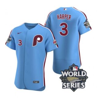 Men's Philadelphia Phillies Bryce Harper 2022 World Series Stitched Jersey Light Blue