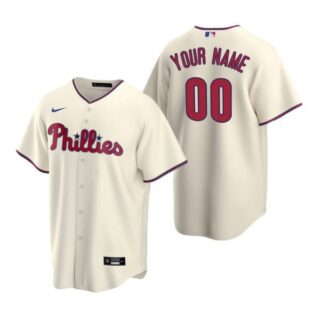 Men's Custom Philadelphia Phillies Cool Base Jersey Cream