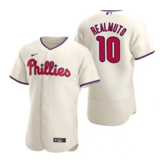 Men's #10 J.T. Realmuto Philadelphia Phillies Flex Base Jersey Cream
