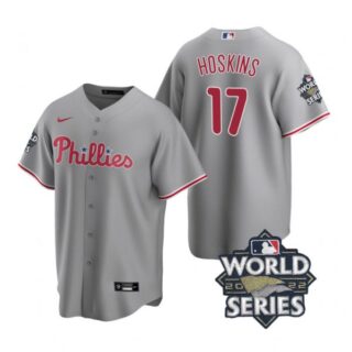 Men's Philadelphia Phillies Rhys Hoskins 2022 World Series Gray Stitched Jersey