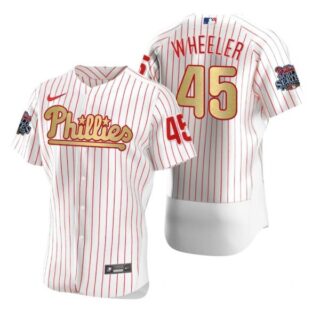 Men's #45 Zack Wheeler Philadelphia Phillies Flex Base Jersey White Gold WS