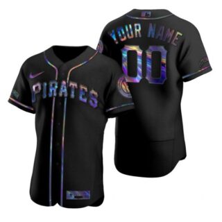 Men's Custom Pittsburgh Pirates Flex Base Jersey Black Holographic