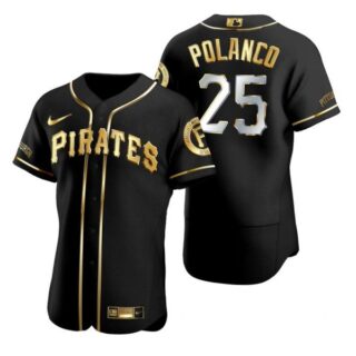 Men's #25 Gregory Polanco Pittsburgh Pirates Flex Base Jersey Black Golden