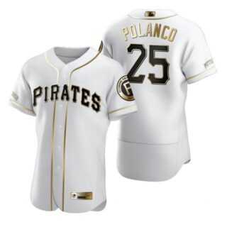 Men's #25 Gregory Polanco Pittsburgh Pirates Flex Base Jersey White Golden