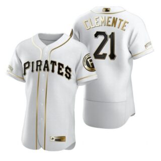 Men's #21 Roberto Clemente Pittsburgh Pirates Flex Base Jersey White Golden