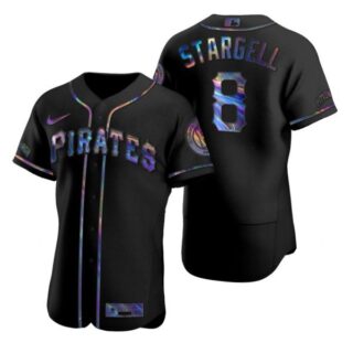 Men's #8 Willie Stargell Pittsburgh Pirates Flex Base Jersey Black Holographic