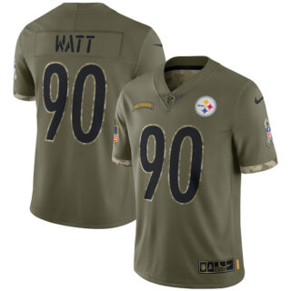 Youth T.J. Watt Pittsburgh Steelers Olive 2022 Salute To Service Jersey Stitched