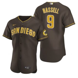 Men's #9 Robert Hassell San Diego Padres Brown Jersey Brown