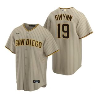 Men's #19 Tony Gwynn San Diego Padres Cool Base Jersey Sand Brown