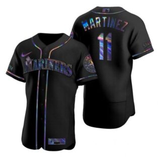 Men's Edgar Martinez Seattle Mariners Flex Base Jersey White Black Holographic