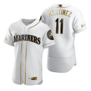 Men's Edgar Martinez Seattle Mariners Flex Base Jersey White White Golden