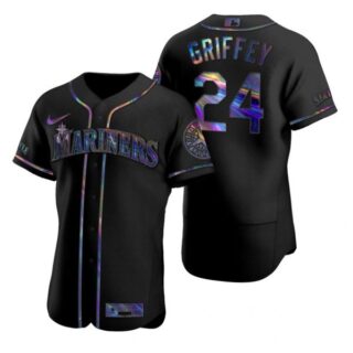 Men's Ken Griffey Jr. Seattle Mariners Flex Base Jersey Black Holographic Black Holographic