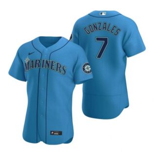 Men's Marco Gonzales Seattle Mariners Flex Base Jersey White Golden Edition Royal