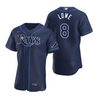 Men's Brandon Lowe Tampa Bay Rays Flex Base Jersey White Stars Navy