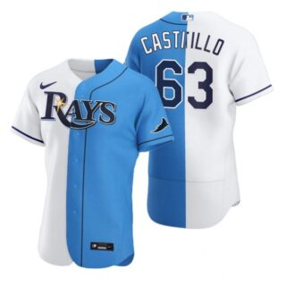Men's Diego Castillo Tampa Bay Rays Flex Base Jersey Black Holographic White Blue