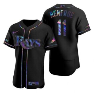 Men's Hunter Renfroe Tampa Bay Rays Flex Base Jersey Black Holographic Black Holographic
