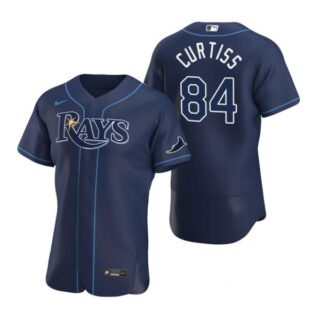 Men's John Curtiss Tampa Bay Rays Flex Base Jersey White Navy