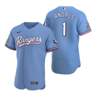 Men's Elvis Andrus Texas Rangers Flex Base Jersey Black Golden Light Blue