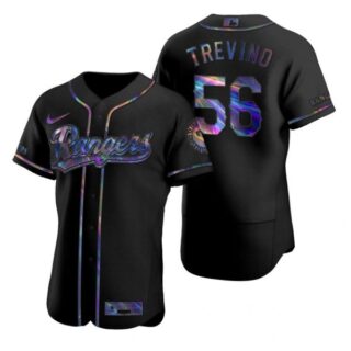 Men's Jose Trevino Texas Rangers Flex Base Jersey White Black Holographic