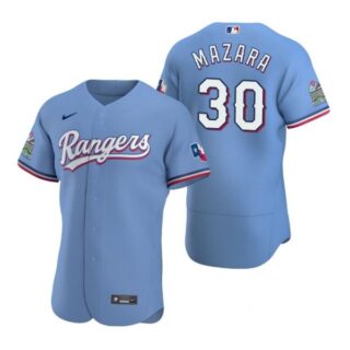 Men's Nomar Mazara Texas Rangers Flex Base Jersey White Golden Light Blue