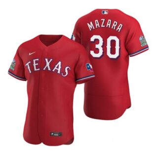 Men's Nomar Mazara Texas Rangers Flex Base Jersey White Golden Scarlet
