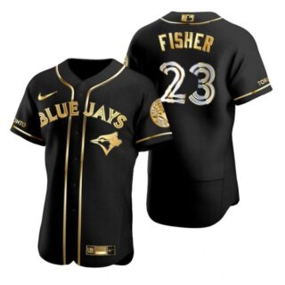 Men's Derek Fisher Toronto Blue Jays Flex Base Jersey Black Golden Black Golden