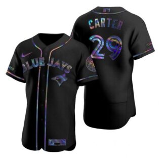 Men's Joe Carter Toronto Blue Jays Flex Base Jersey Black Holographic Black Holographic