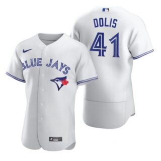 Men's Rafael Dolis Toronto Blue Jays Flex Base Jersey Black Holographic White
