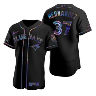 Men's Teoscar Hernandez Toronto Blue Jays Flex Base Jersey White Golden Black Holographic