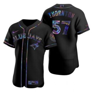 Men's Trent Thornton Toronto Blue Jays Flex Base Jersey Black Holographic Black Holographic