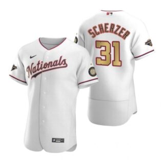 Men's Max Scherzer Washington Nationals Flex Base Jersey White World Series Champions White Gold WS