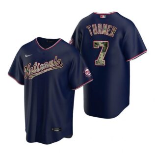 Men's Trea Turner Washington Nationals Cool Base Jersey White Home Navy 2021 Memorial Day
